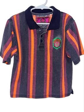 Vintage Bugle Boy 90s Boys Navy Purple Orange Stripe Short Sleeve Polo Shirt 5